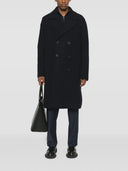 Men long peacoat boiled wool